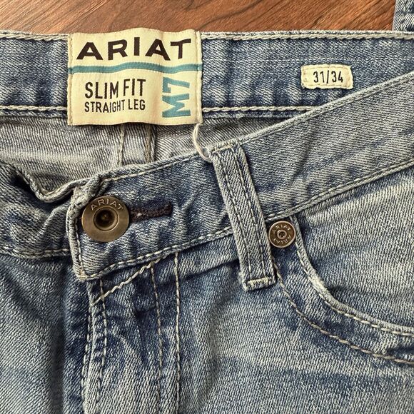Ariat M7 Slim Fit Straight Leg Jeans 31/34 Light Wash Denim Western Work - Picture 9 of 12